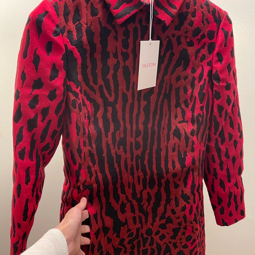 Valentino A-Line Red and Black Animal Print Long Sleeve Mini Dress